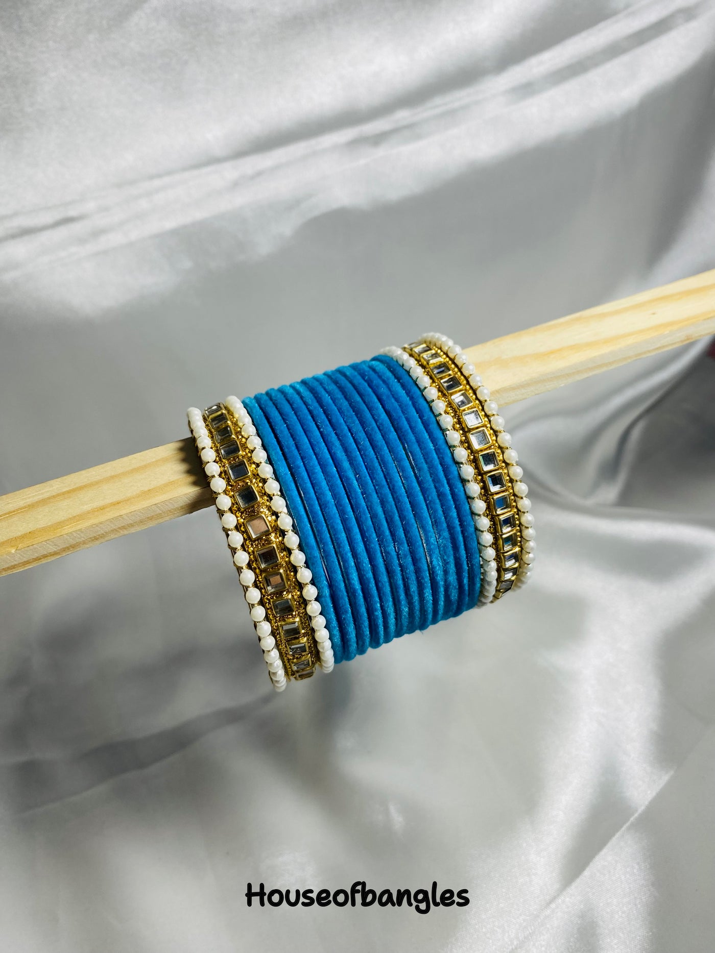 Blue Velvet kundan Bangles Set