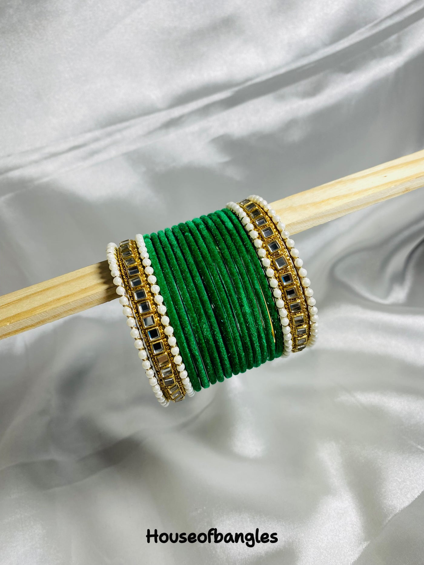 Dark Green Velvet kundan Bangles Set